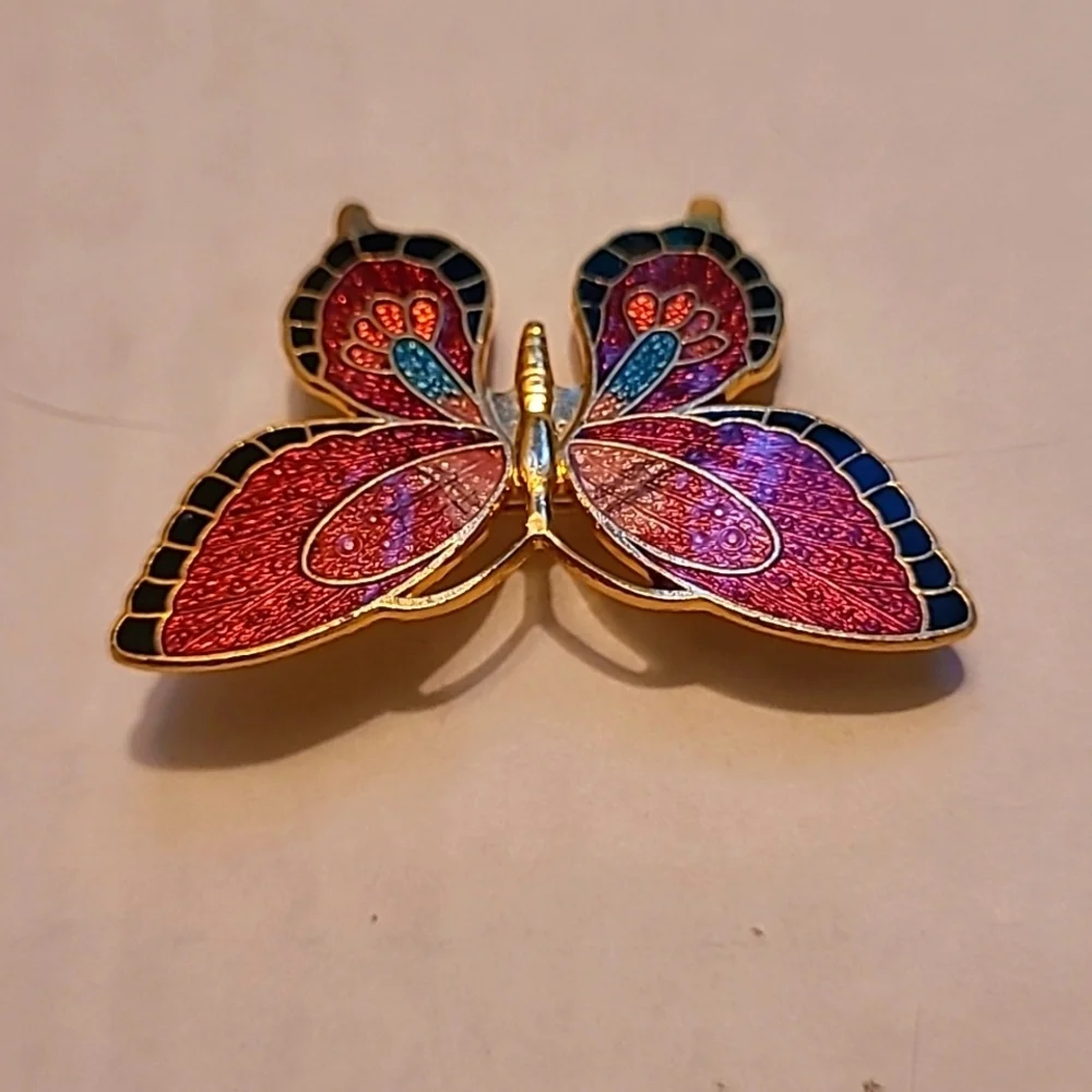 Brooch Vintage Cloissonne Butterfly gold plated rollover pin Y2k Fairy Whimsy